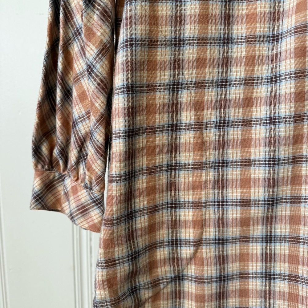 Vintage Flannel Cotton Plaid Long Sleeve Maxi Dress Large - Picture 4 of 6